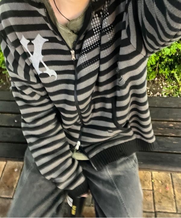 パーカー・フーディ XTONZ XTK126 STEV DAMAGE KNIT HOODED ZIP-UP 5MM323 MUSINSA | XTONZ XTK131 Damage Stripe Knit Hoodie (PURPLE)
