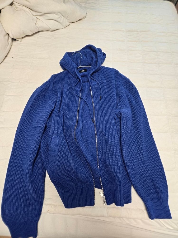 MUSINSA | MUSINSA STANDARD Ribbed Knit Hooded Zip-Up [Blue]