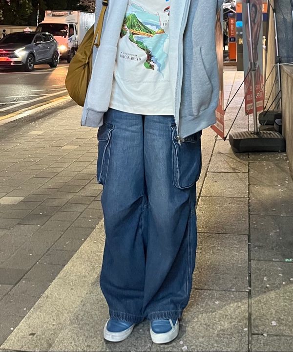 ★MUSINSA STANDARD★ Wide Cargo Denim Pants Sky Blue MMCNP20 MUSINSA | MUSINSA STANDARD WOMAN Women's Wide Cargo Banding