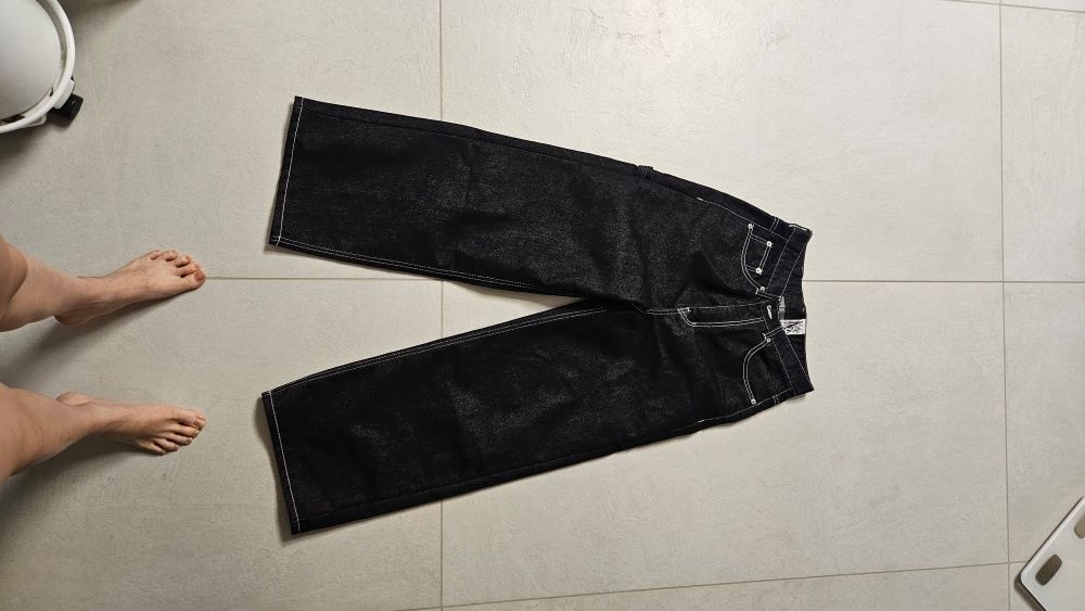 MUSINSA | KASHIKO Embroied Nonfade Denim Pants Black