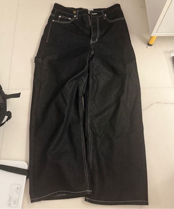 MUSINSA | KASHIKO Embroied Nonfade Denim Pants Black