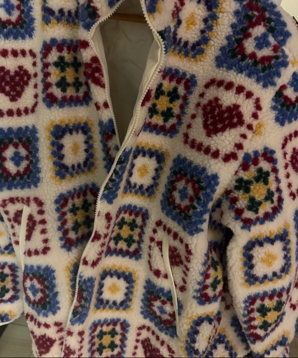 MUSINSA | RONRON HEART CROCHET PATTERN FLEECE JACKET IVORY