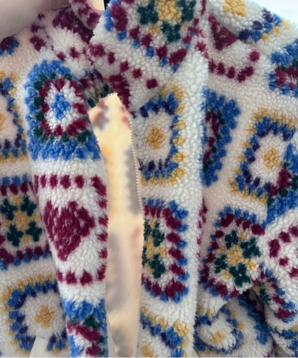 MUSINSA | RONRON HEART CROCHET PATTERN FLEECE JACKET IVORY