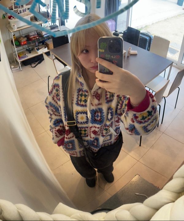 MUSINSA | RONRON HEART CROCHET PATTERN FLEECE JACKET IVORY