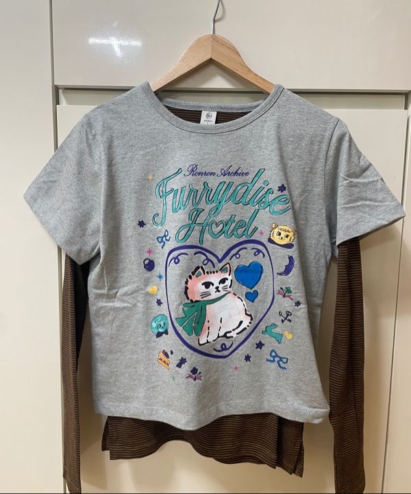 [RONRON]COLORED CRAYON CAT LONG スリーブ★新作・24AW★韓国★ MUSINSA | RONRON CRAYON FURRY CAT LAYERED LONG SLEEVE GREY