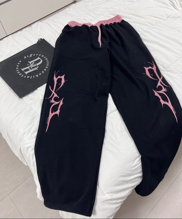 ★DXOH★Obi Color Matching Thunder Logo Pants Bk/Pk★正規品 起毛 THUNDER LOGO PANTS - DXOH | 60% - Asian Fashion Online