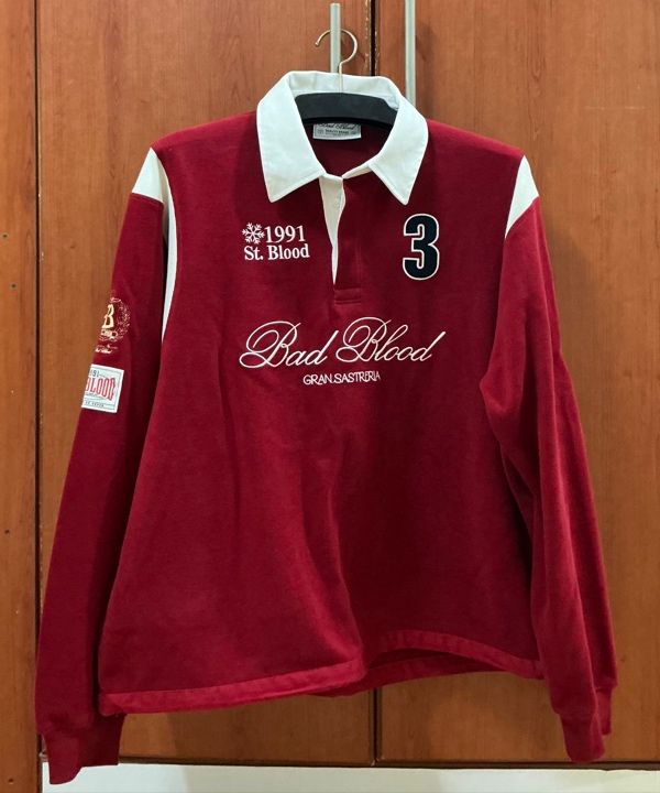◆BADBLOOD Sports Velvet Rugby Shirt◆ MUSINSA | BADBLOOD Saint Blood Rugby Shirt - Red