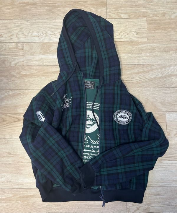 MUSINSA | BADBLOOD Classic Check Hooded Zip-Up - Green