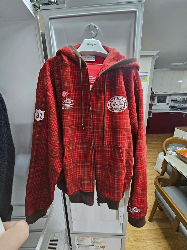 MUSINSA | BADBLOOD Classic Check Hooded Zip-Up - Red