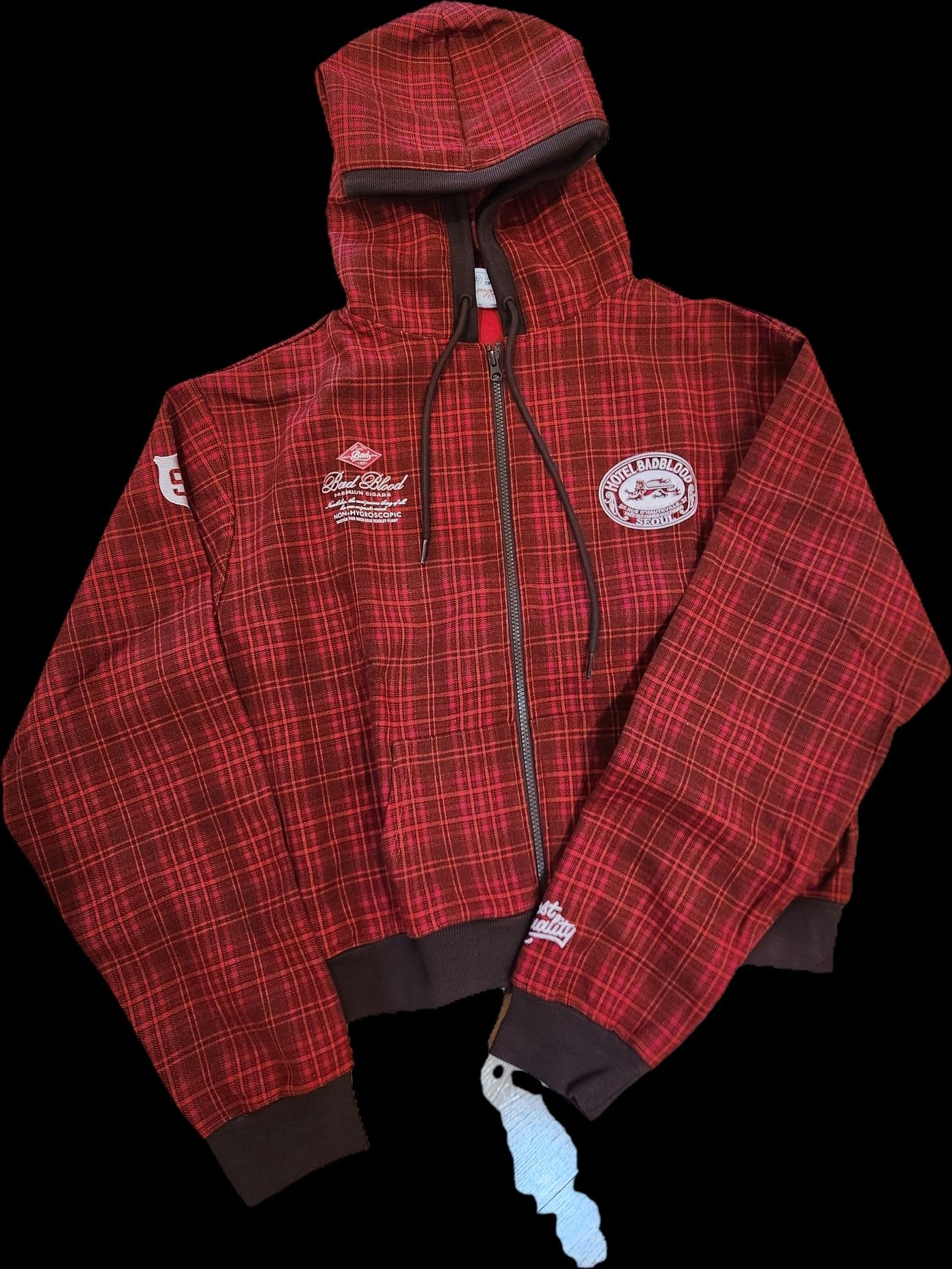 MUSINSA | BADBLOOD Classic Check Hooded Zip-Up - Red