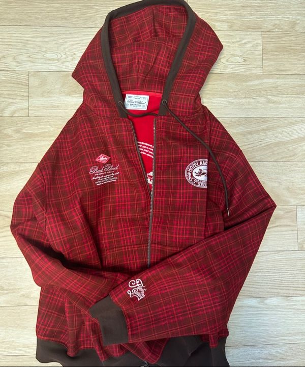 MUSINSA公式 | BADBLOOD Classic Check Hooded Zip-Up - Red