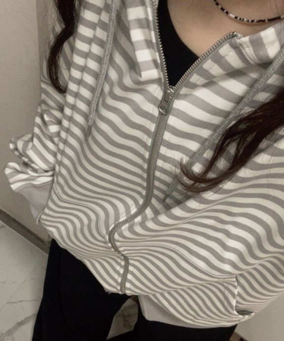 MUSINSA | THE COLDEST MOMENT TCM stripe hooded zip-up (grey