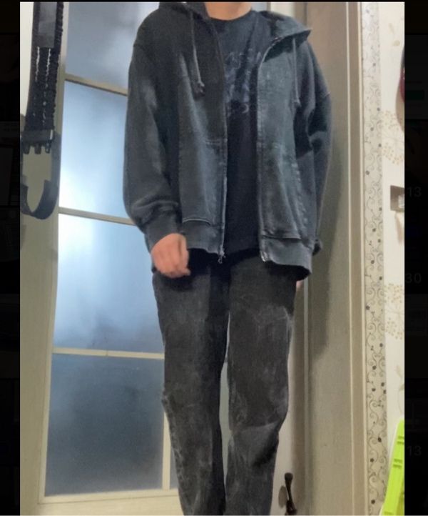 MUSINSA | WACKY WILLY Waki Big Applique Washed Hooded Zip-Up