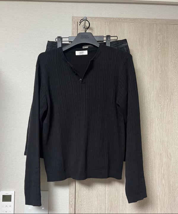 ★LMOOD★ Vertical ribbed henley neck long sleeve knit black MUSINSA | LMOOD Vertical ribbed henley neck long sleeve knit
