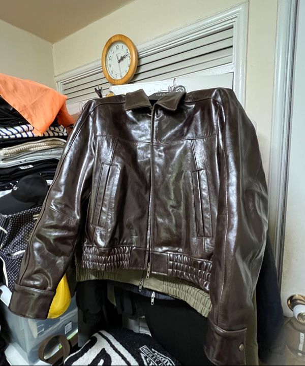 MUSINSA | LMOOD Coated lambskin leather blouson jacket brown