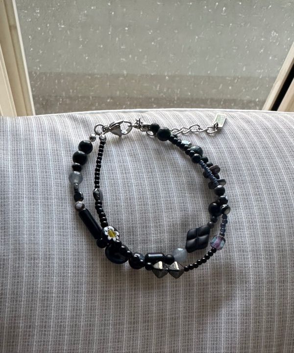 MUSINSA | AJOBYAJO Black Light Beads Layered Bracelet [BLACK]