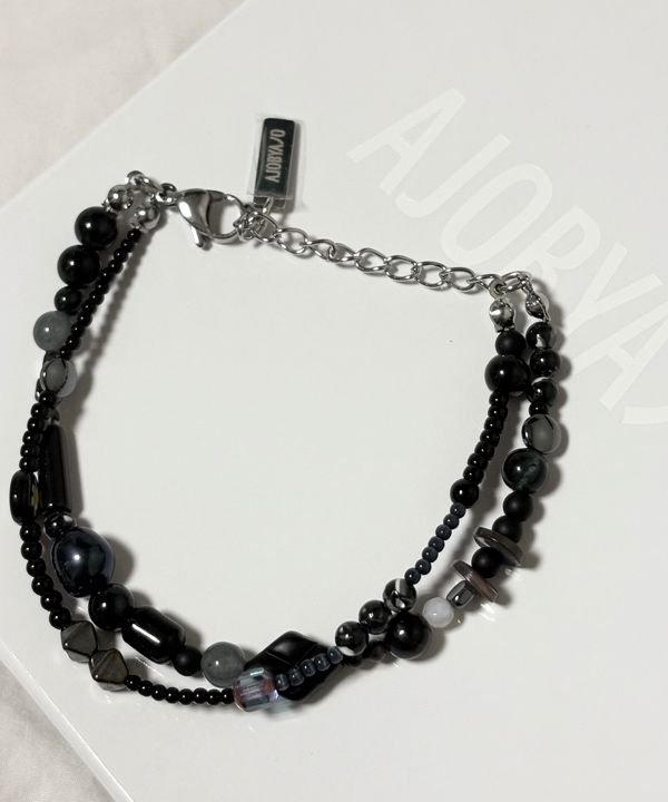 MUSINSA | AJOBYAJO Black Light Beads Layered Bracelet [BLACK]