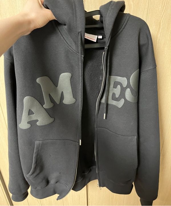 MUSINSA公式 | AMES-WORLDWIDE BIG TYPO HOODIE ZIP UP CHARCOAL