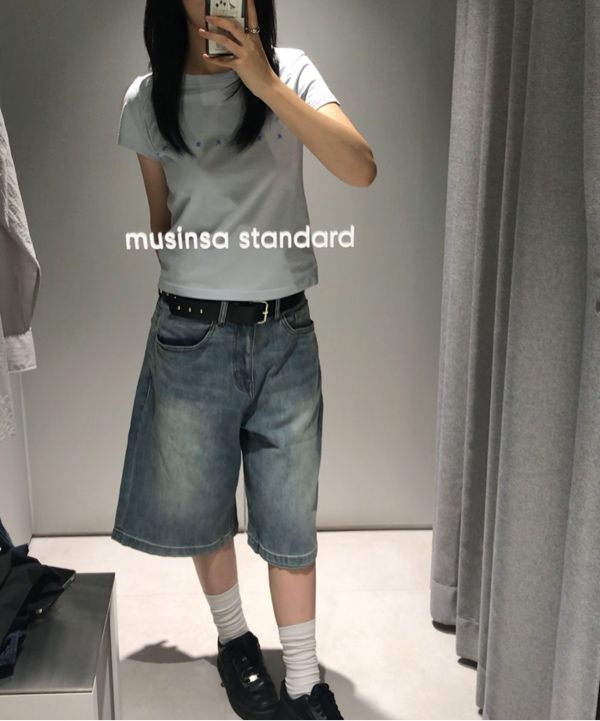 ★MUSINSA STANDARD★ Side Brush Long Bermuda Denim Pants Bla MUSINSA | MUSINSA STANDARD Side Brush Long Bermuda Denim