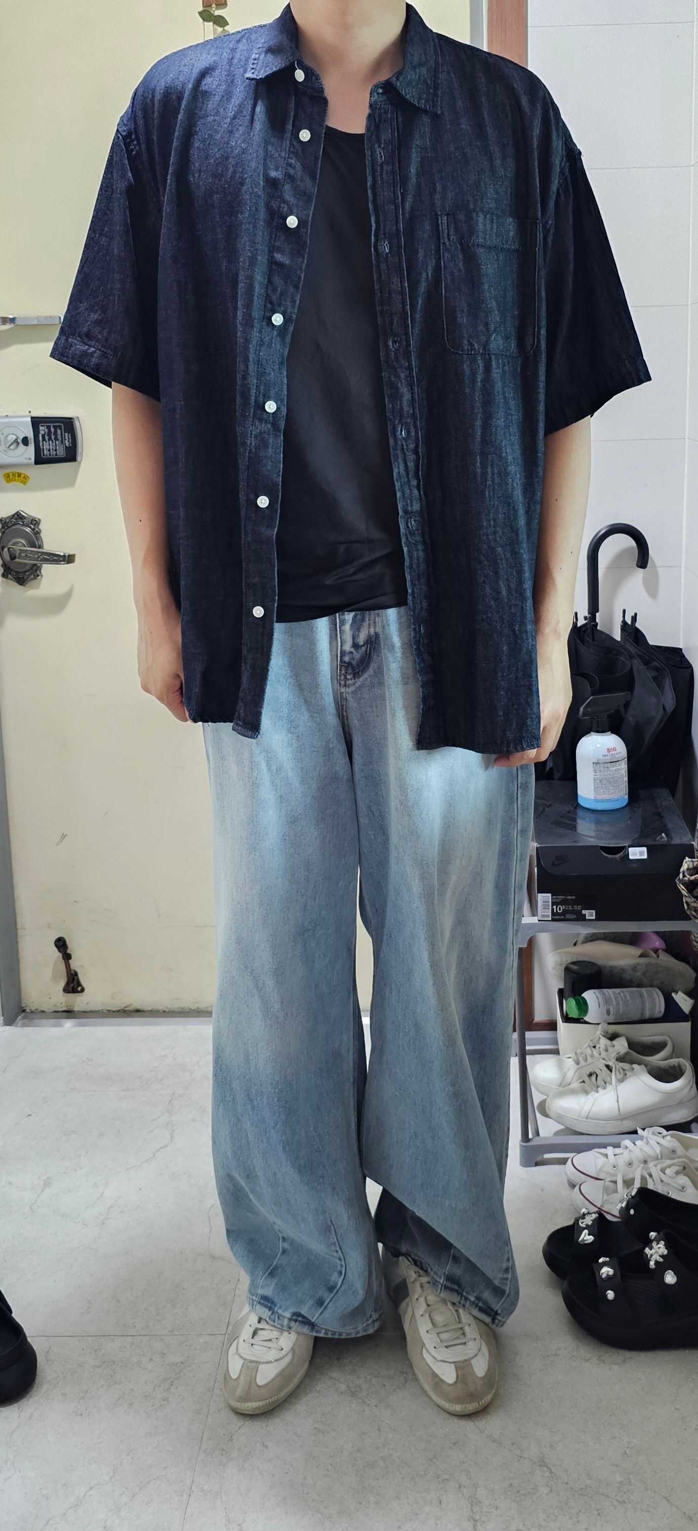 ★MUSINSA STANDARD★ Oversized short sleeve denim shirt medi MUSINSA | MUSINSA STANDARD Oversized short sleeve denim