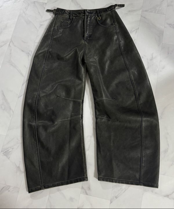 MUSINSA公式 | BADBLOOD Charlie Washed Leather Barrel Pants