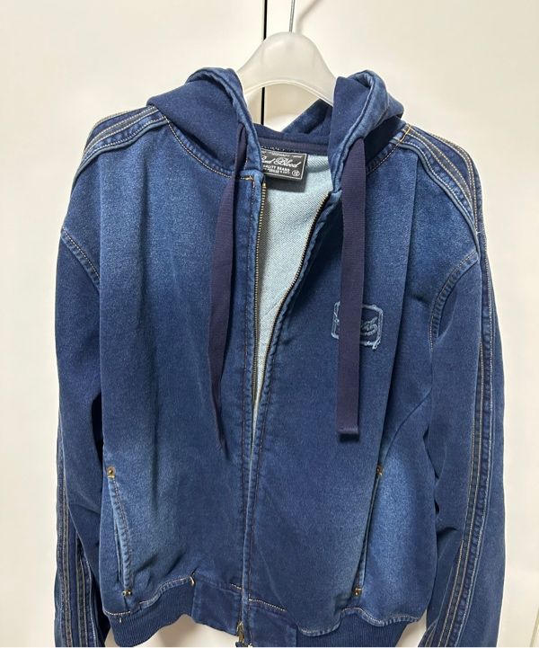 MUSINSA | BADBLOOD Billy Washed Denim Sweat Hoodie - Blue