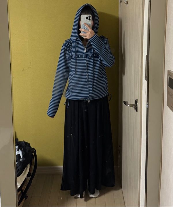 MUSINSA | TYPESERVICE Ruffled Stripe Zip Hoodie [Blue]