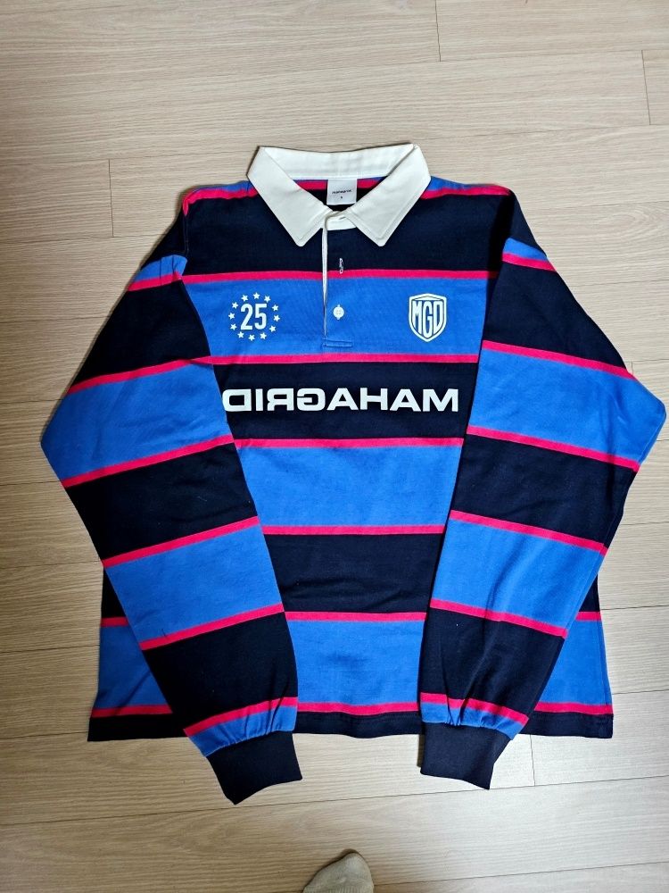【mahagrid】MULTI COLOR RUGBY SHIRT Color-Block Cotton Rugby Shirt with 3D Embroidery Accent