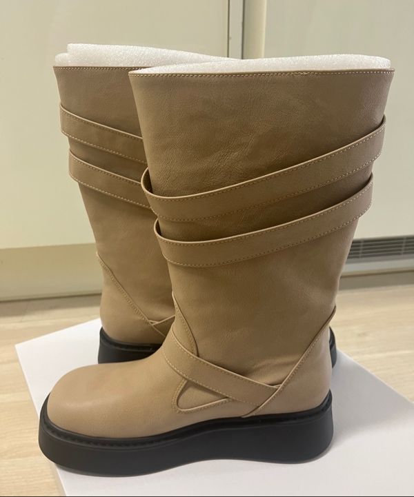 MUSINSA | L.E.E.Y WESTERN BUCKLE FOLDING BOOTS DARK KHAKI