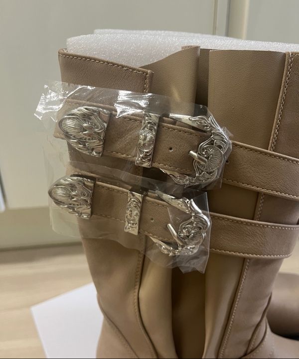 MUSINSA | L.E.E.Y WESTERN BUCKLE FOLDING BOOTS DARK KHAKI