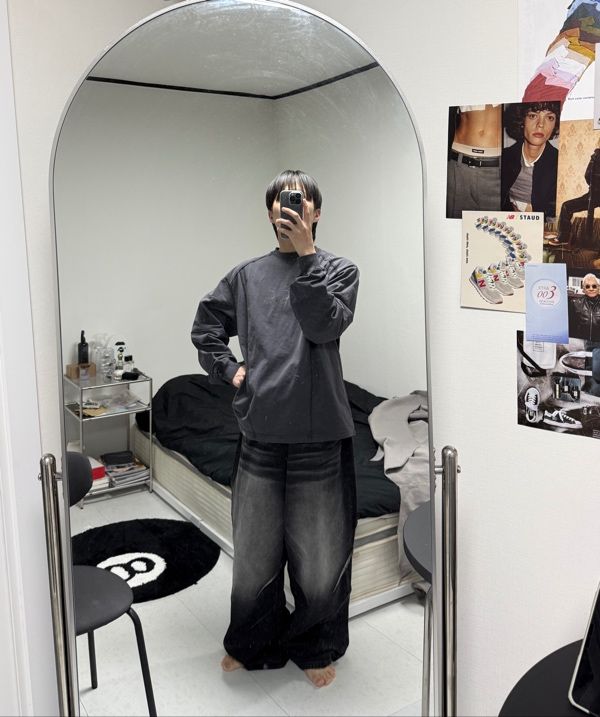 MUSINSA公式 | NOMANUAL SLASH LONG SLEEVE TEE - WASHED BLACK