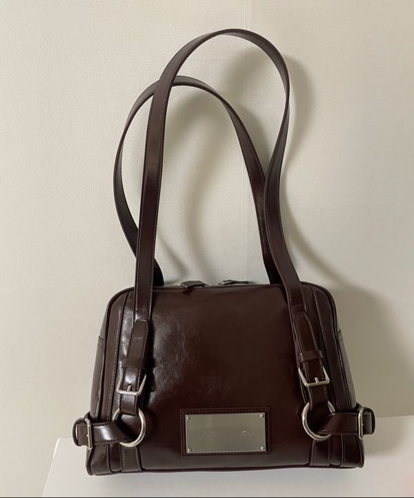 MUSINSA | MATIN KIM BIKER DETAIL SQUARE SHOULDER BAG IN DARK BROWN