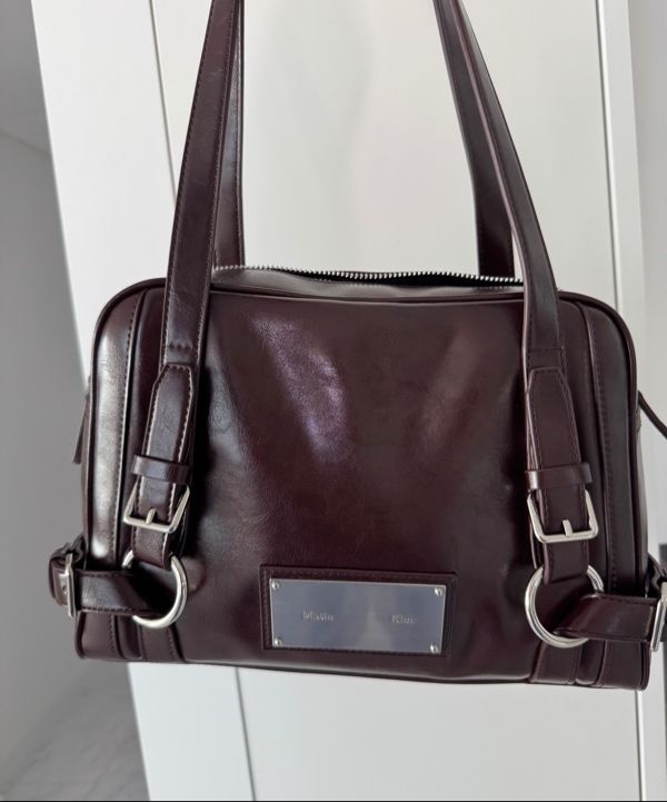 MUSINSA | MATIN KIM BIKER DETAIL SQUARE SHOULDER BAG IN DARK BROWN