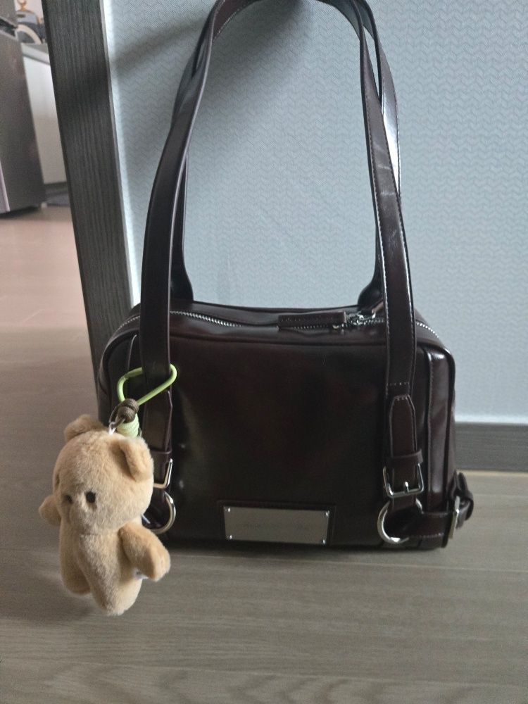 MUSINSA | MATIN KIM BIKER DETAIL SQUARE SHOULDER BAG IN DARK BROWN