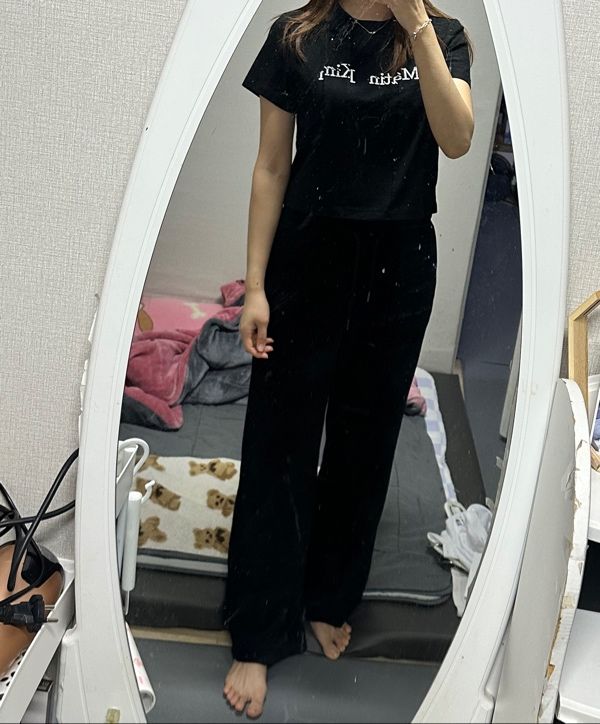 MUSINSA | MATIN KIM UNBALANCE TYPO LOGO CROP TOP IN BLACK