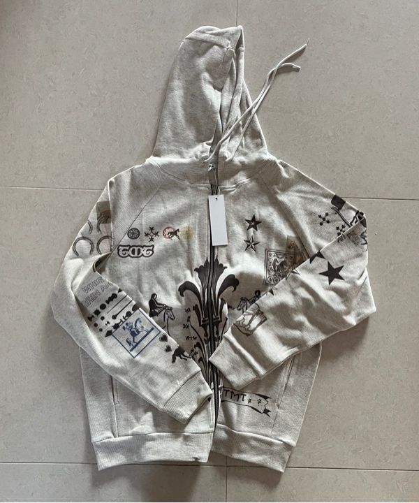 MUSINSA | TOOMUCHTAX PRINTED WAFFLE ZIP-UP HOODIE (IVORY)