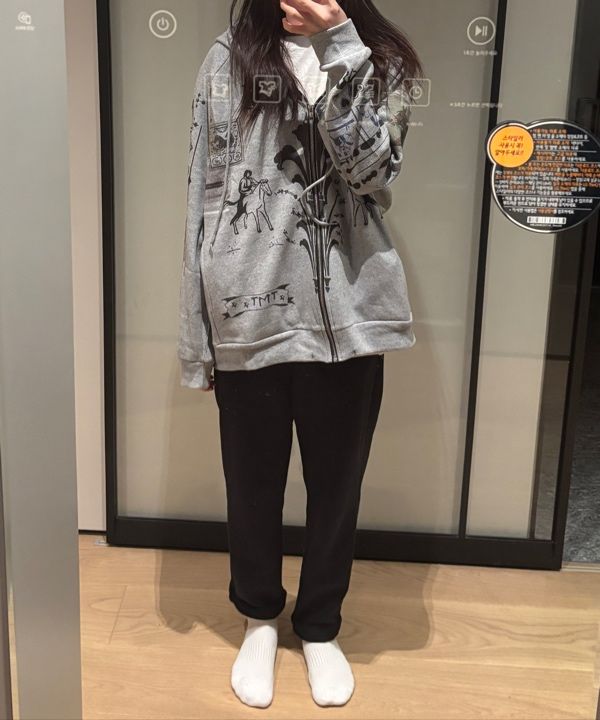 MUSINSA | TOOMUCHTAX PRINTED WAFFLE ZIP-UP HOODIE (GREY)
