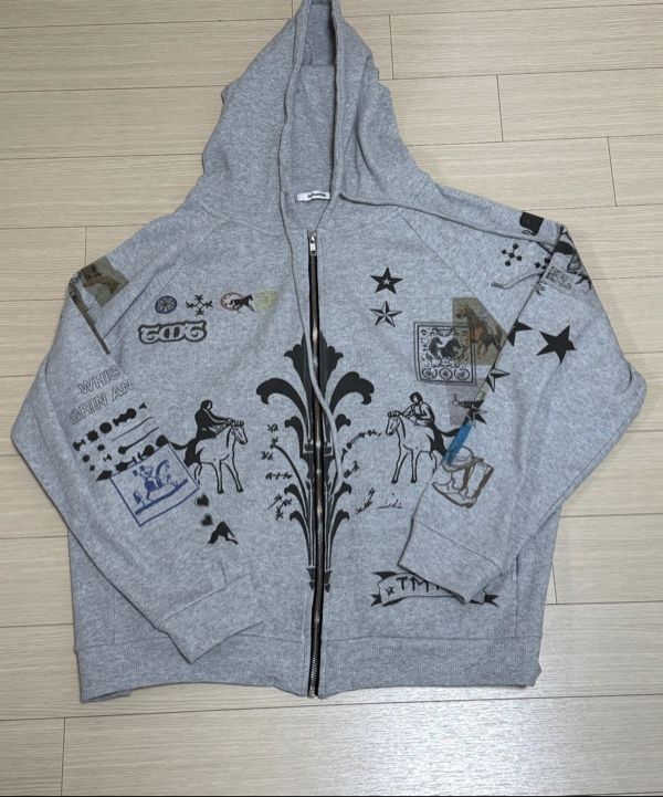 MUSINSA | TOOMUCHTAX PRINTED WAFFLE ZIP-UP HOODIE (GREY)