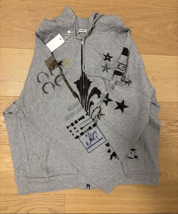 MUSINSA公式 | TOOMUCHTAX PRINTED WAFFLE ZIP-UP HOODIE (GREY)