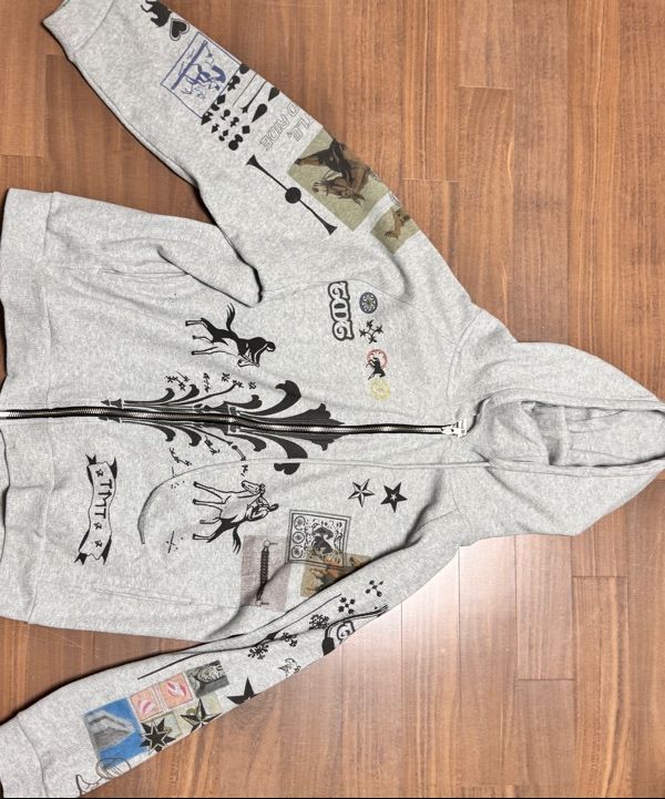 MUSINSA公式 | TOOMUCHTAX PRINTED WAFFLE ZIP-UP HOODIE (GREY)