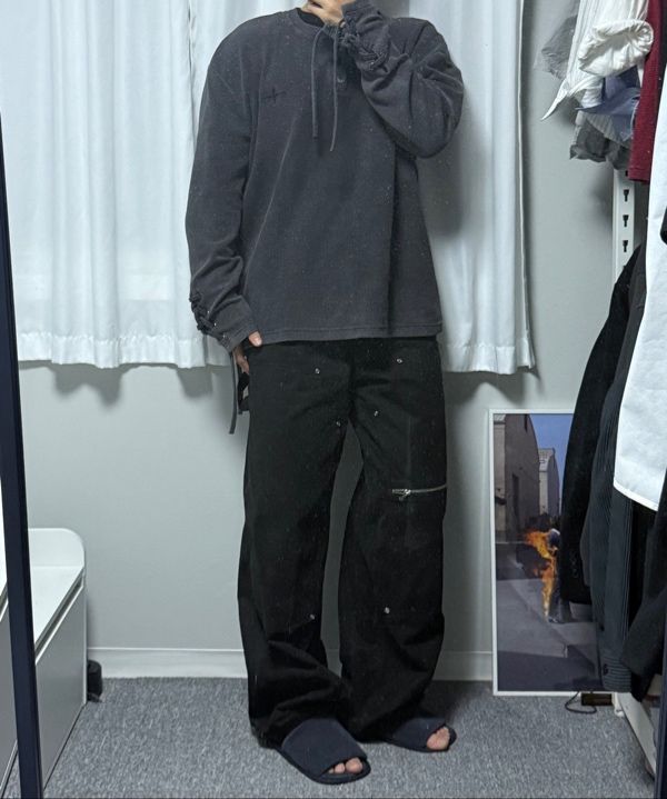 MUSINSA | NOT4NERD Pigment Sleeve Lace Henley Neck Long