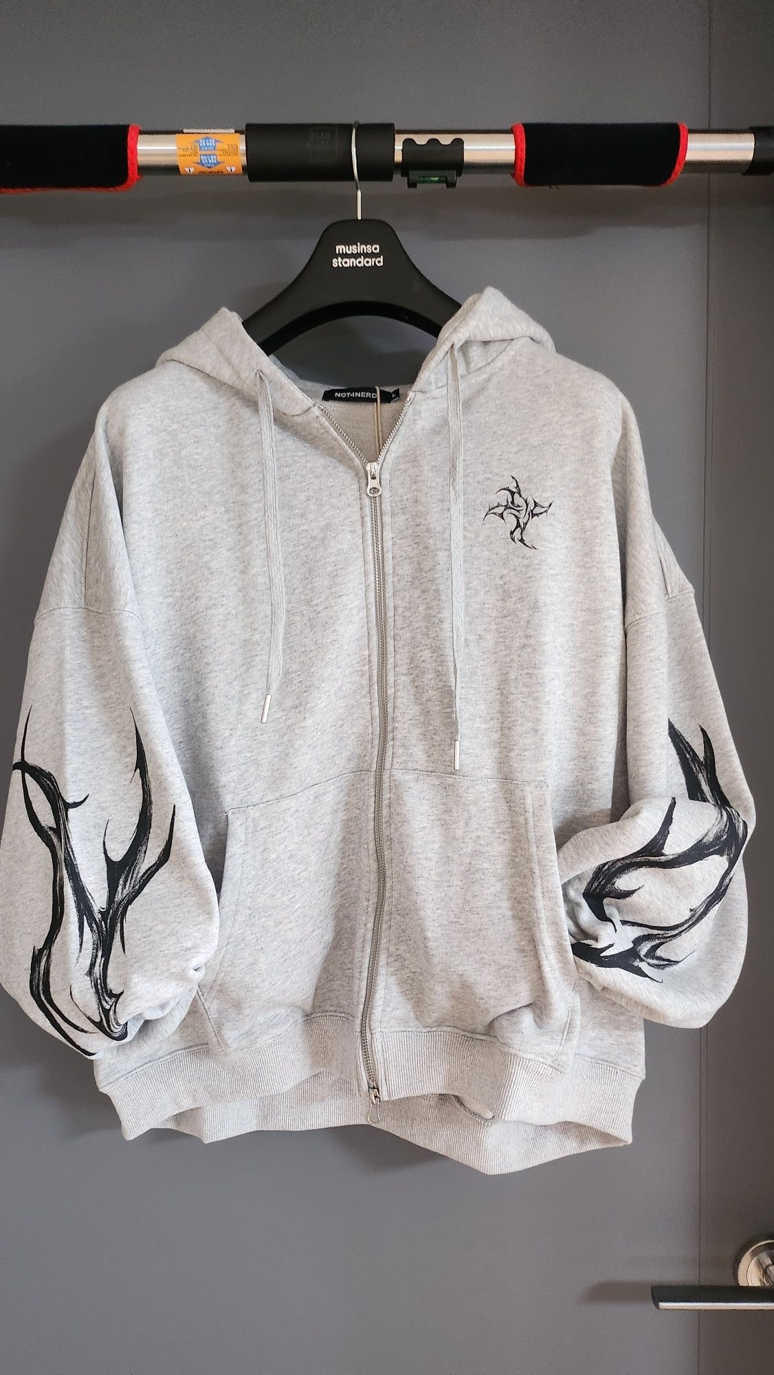 MUSINSA | NOT4NERD Dagger Tribal Logo Hood Zip Up - Grey