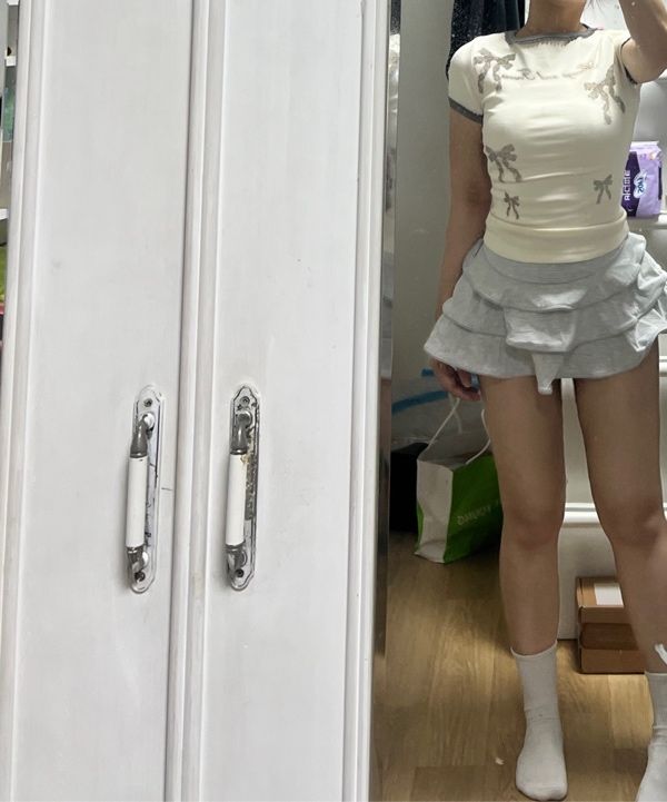 ★GLOWNY★PICOT FRILL MINI SKIRT (WHITE MELANGE)★正規品 PICOT FRILL MINI SKIRT (WHITE MELANGE) - GLOWNY