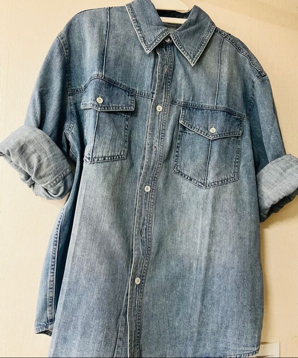 MUSINSA | COOR Washed Denim Double Pocket Shirt (Washed Blue)