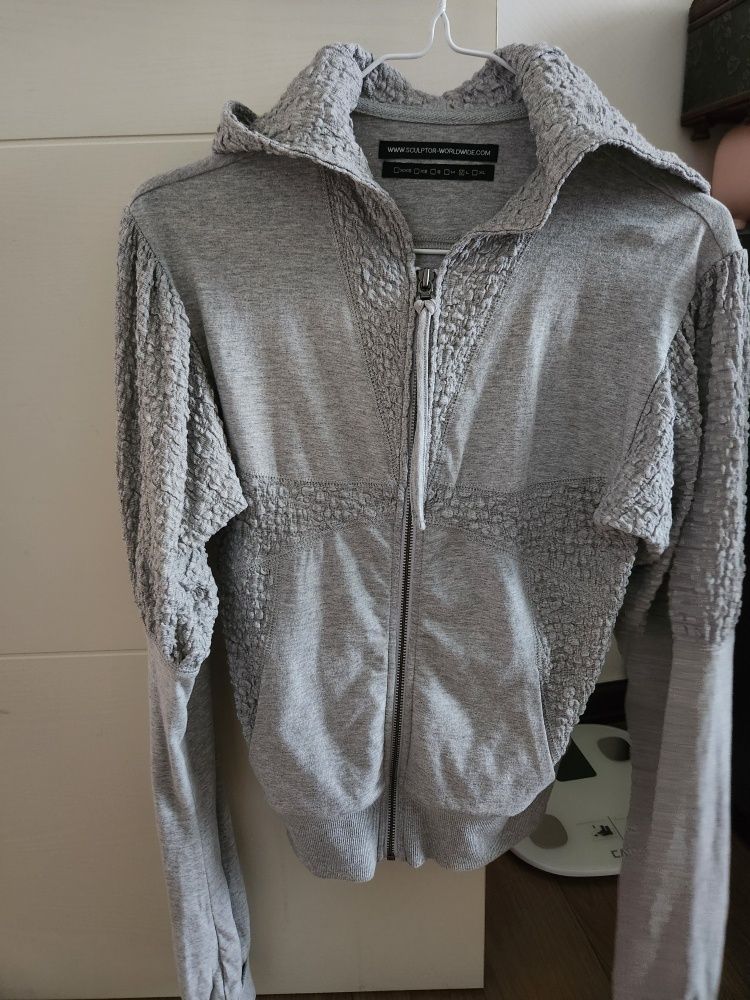 MUSINSA | SCULPTOR Puff Sleeve Zip-Up Hoodie Melange Gray