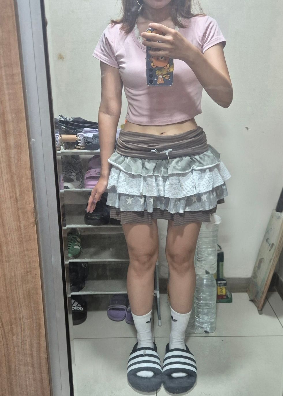 MUSINSA公式 | HUG YOUR SKIN Cancan Layered Skirt (Brown)