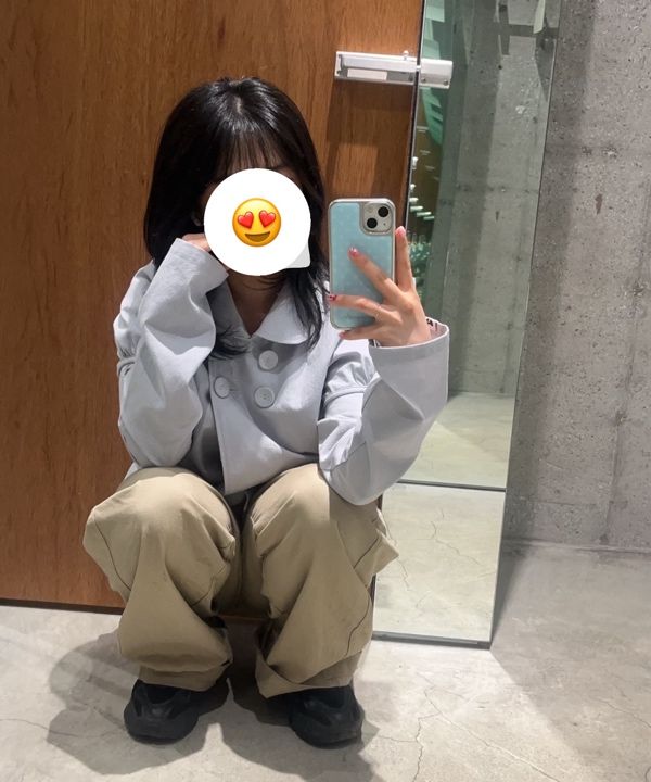 MUSINSA公式 | HUG YOUR SKIN Detachable round jacket (grayish blue)