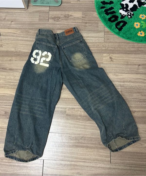 MUSINSA | TRILLION Front Washing Wide Denim Pants_YELLOW BLACK