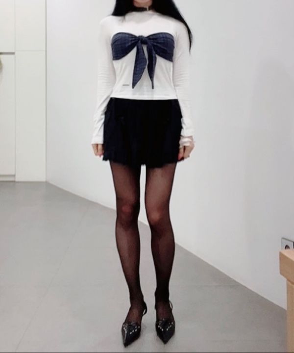 MUSINSA | MISEKI SEOUL Check tie long sleeve BLACK