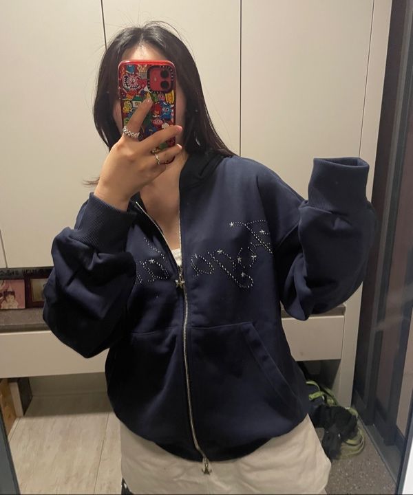 MUSINSA公式 | FOGDAWN Hotfix Star Hoodie Zip-up (navy)